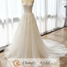 Lovely Wedding Dress Sweetheart Lace Flower Tulle Backless Bridal Gown 2016 Factory